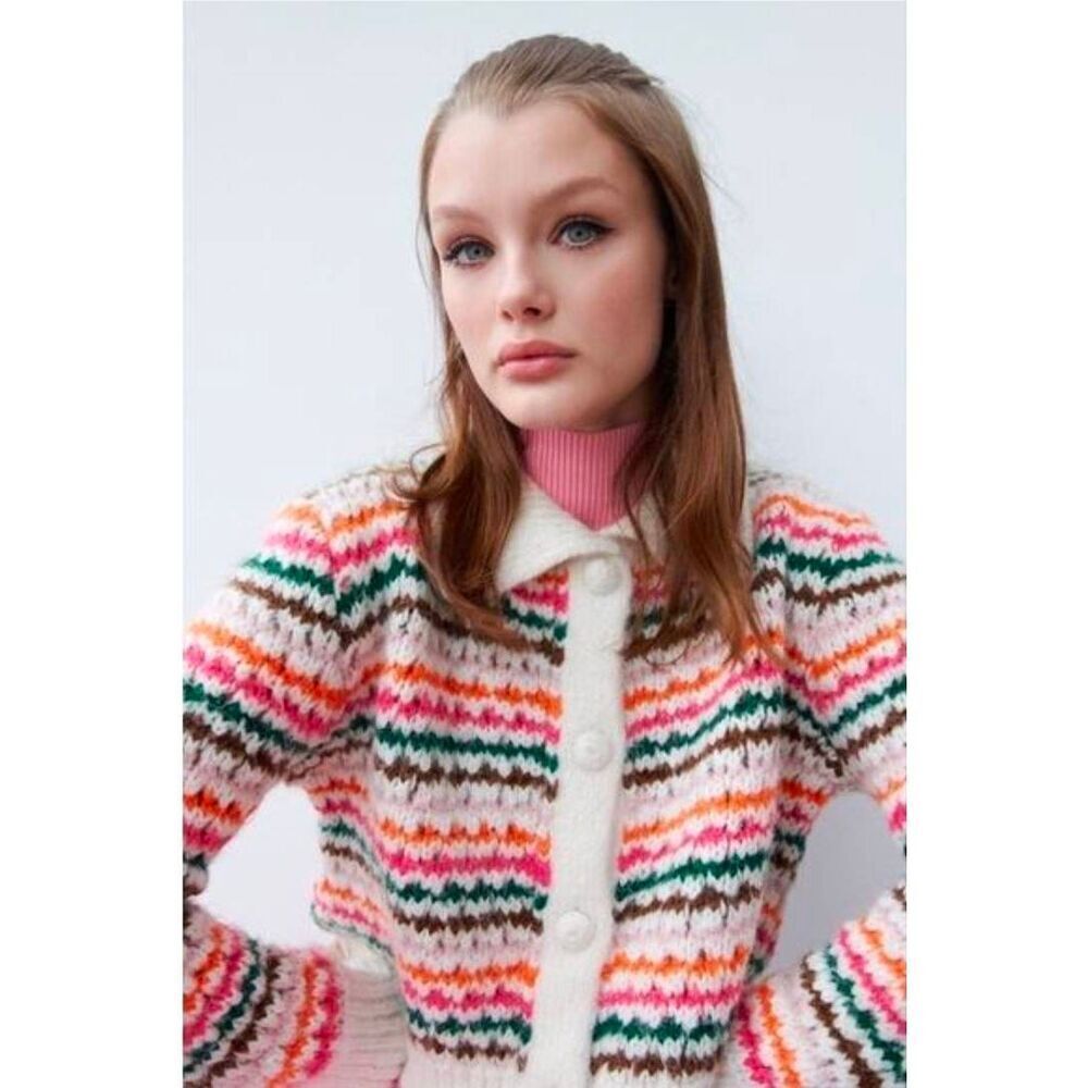 NWT Zara Striped Knit Cardigan Jacket M - Picture 3 of 9